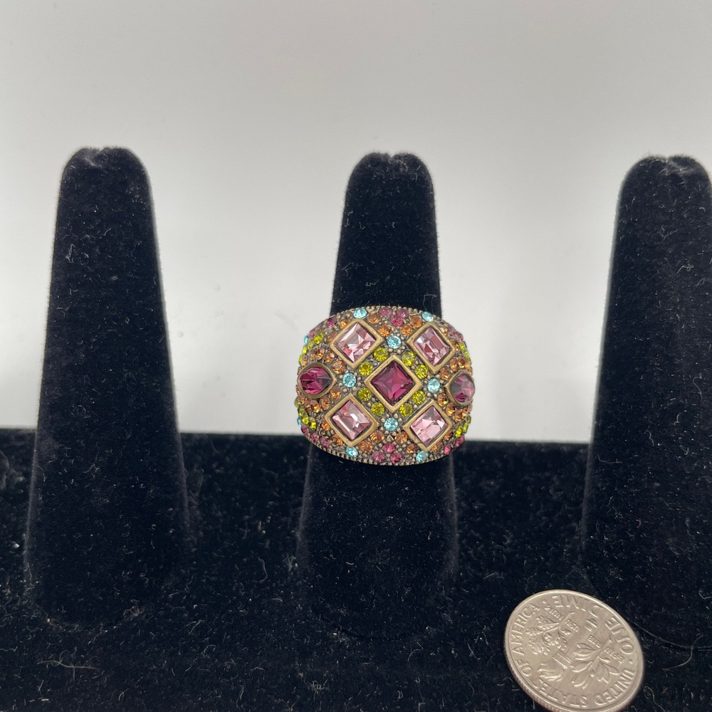 Heidi Daus Crystal Bronze Women Ring Size 7 Multi-Color Dome Statement